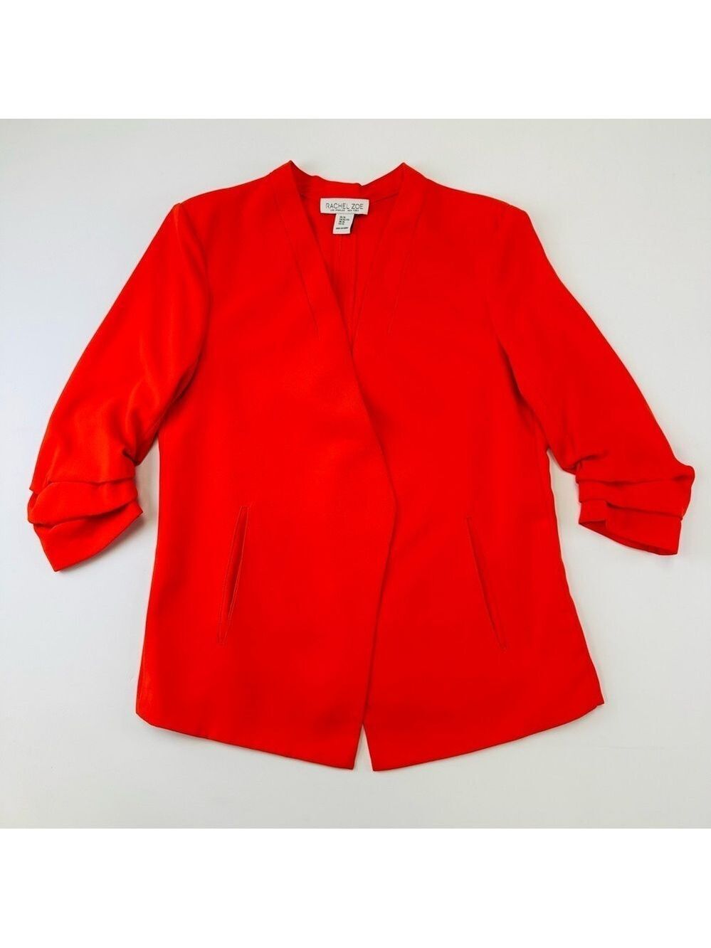 Rachel Zoe bright orange blazer XL ruched push up sleeves unlined professional